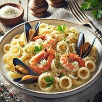 купить С морепродуктами в сливочном соусе С морепродуктами в сливочном соусе заказать доставку ROJO ресторан Алматы